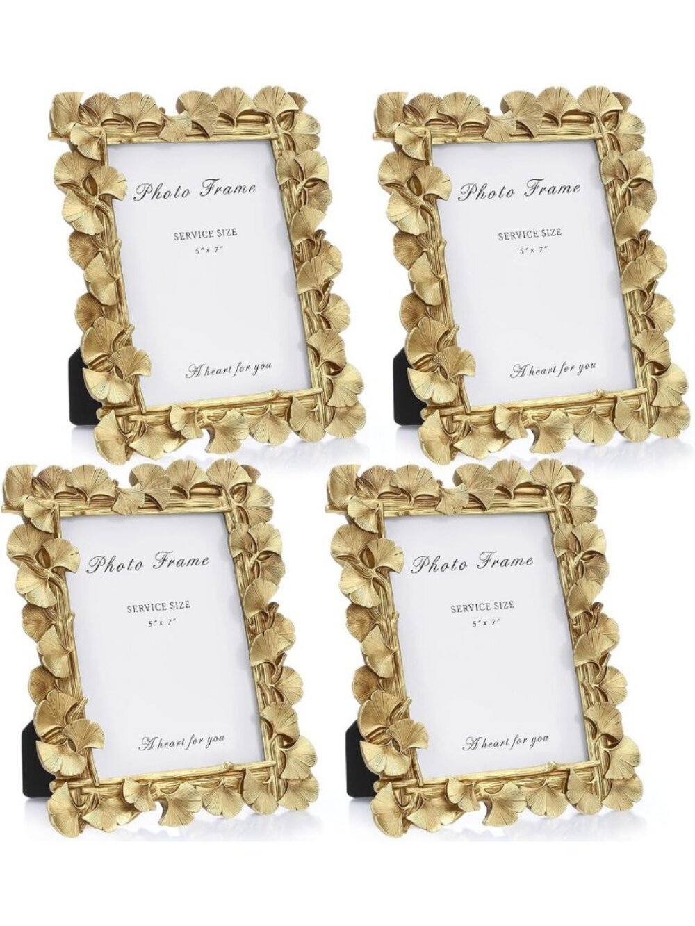 Set of 4 Vintage Gold Picture Frames 5x7 Inch with Ginkgo Leaf Design